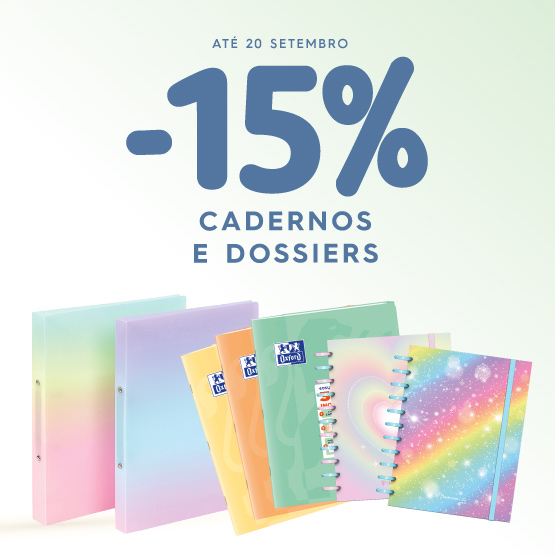 -15% em cadernos e dossiers